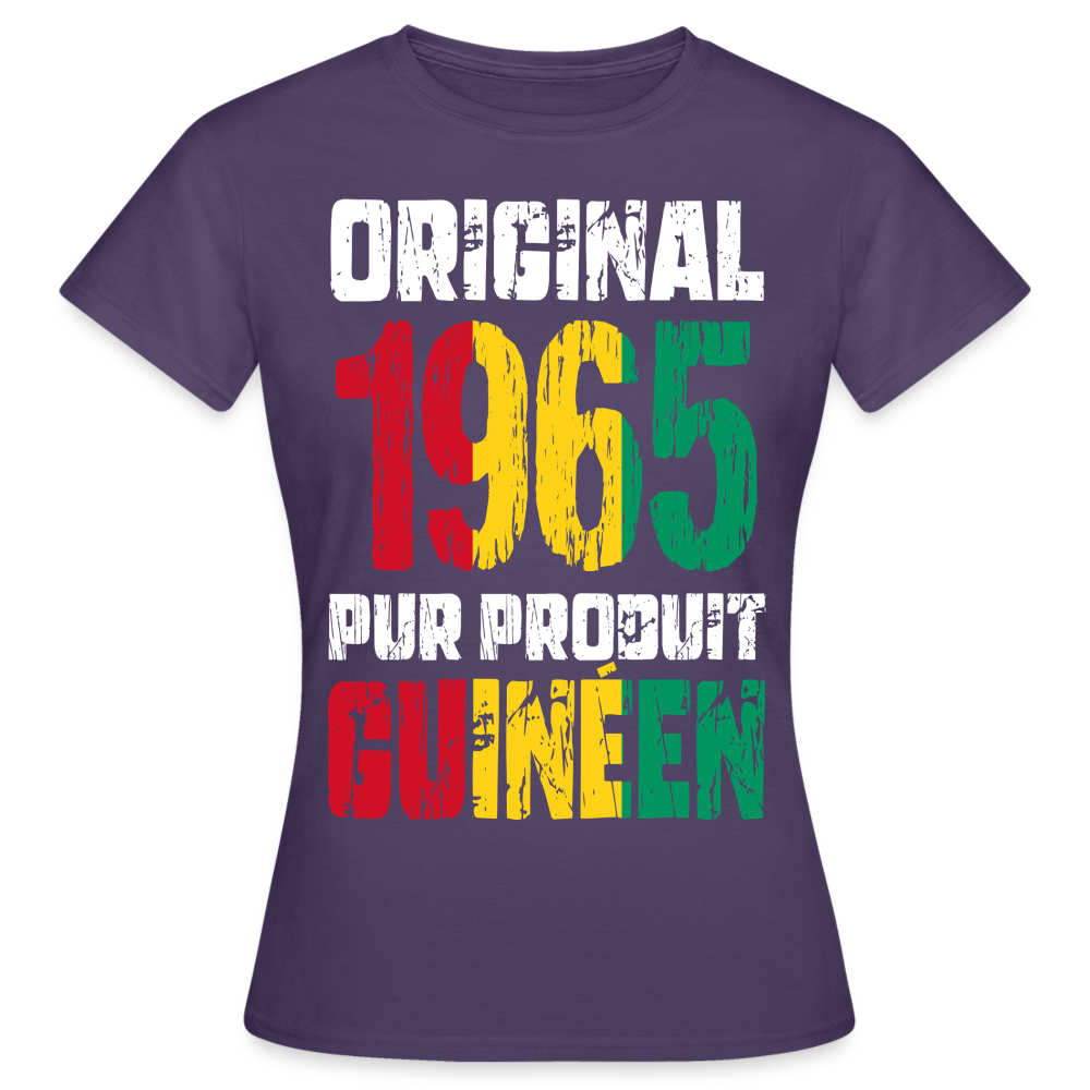 T-shirt Femme - Anniversaire 60 Ans - Original 1965 - Pur produit Guinéen - violet foncé