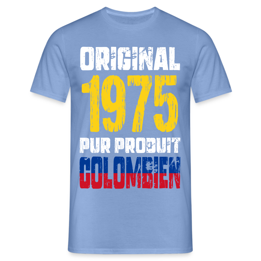 T-shirt Homme - Anniversaire 50 Ans - Original 1975 - Pur produit Colombien - carolina blue