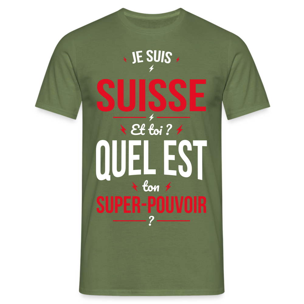 T-shirt Homme - Je suis Suisse - Super-pouvoir - vert militaire