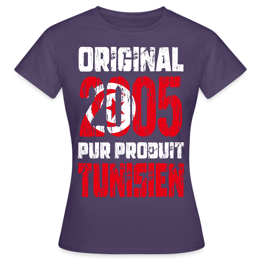 T-shirt Femme - Anniversaire 20 Ans - Original 2005 - Pur produit Tunisien - violet foncé