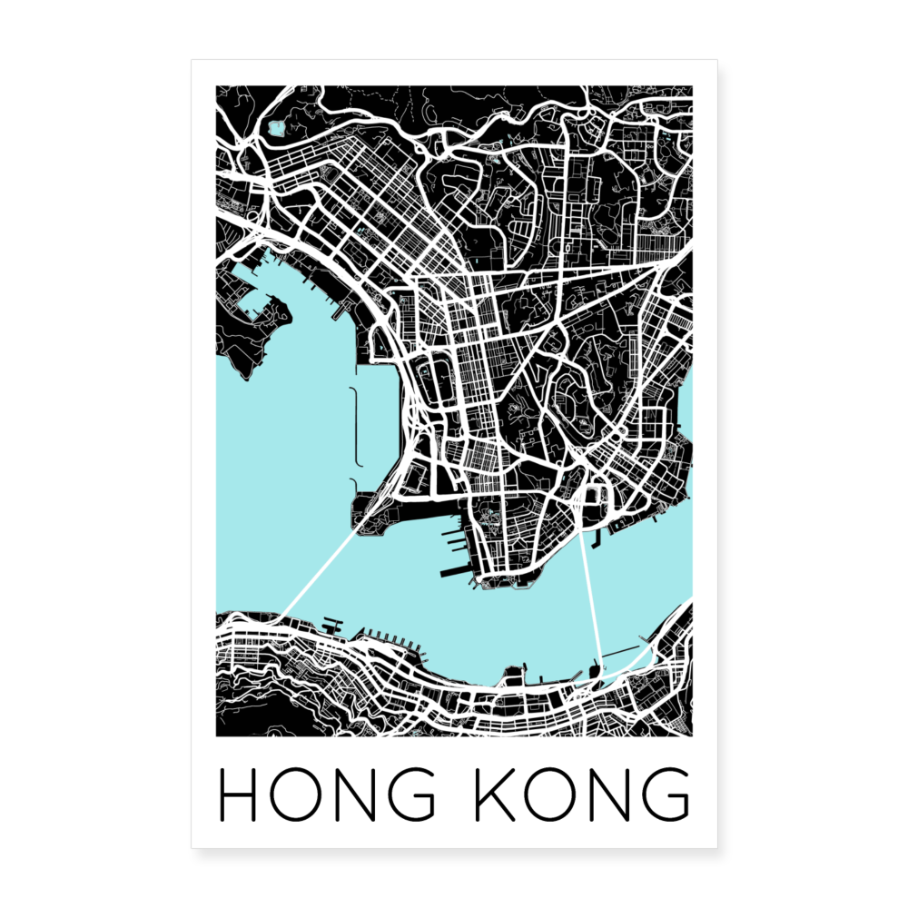 Poster Hong Kong - Plan Hong Kong - 60 x 90 cm - blanc