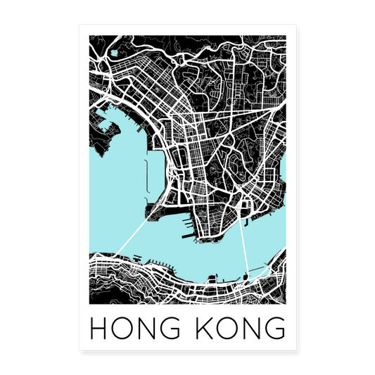 Poster Hong Kong - Plan Hong Kong - 60 x 90 cm - blanc