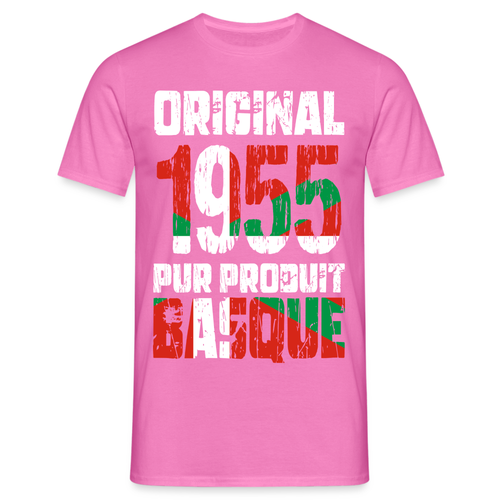 T-shirt Homme - Anniversaire 70 Ans - Original 1955 - Pur produit Basque - rose