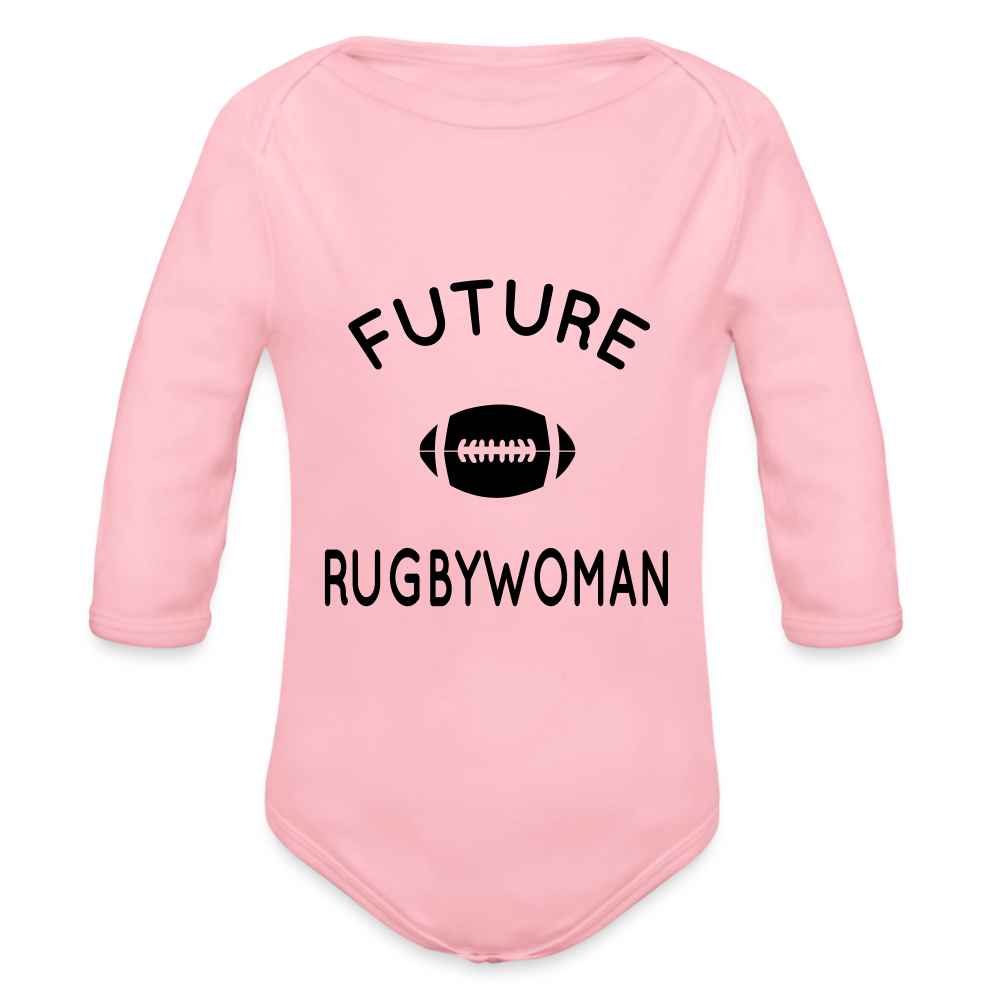 Body Bébé bio manches longues - Future rugbywoman - rose clair