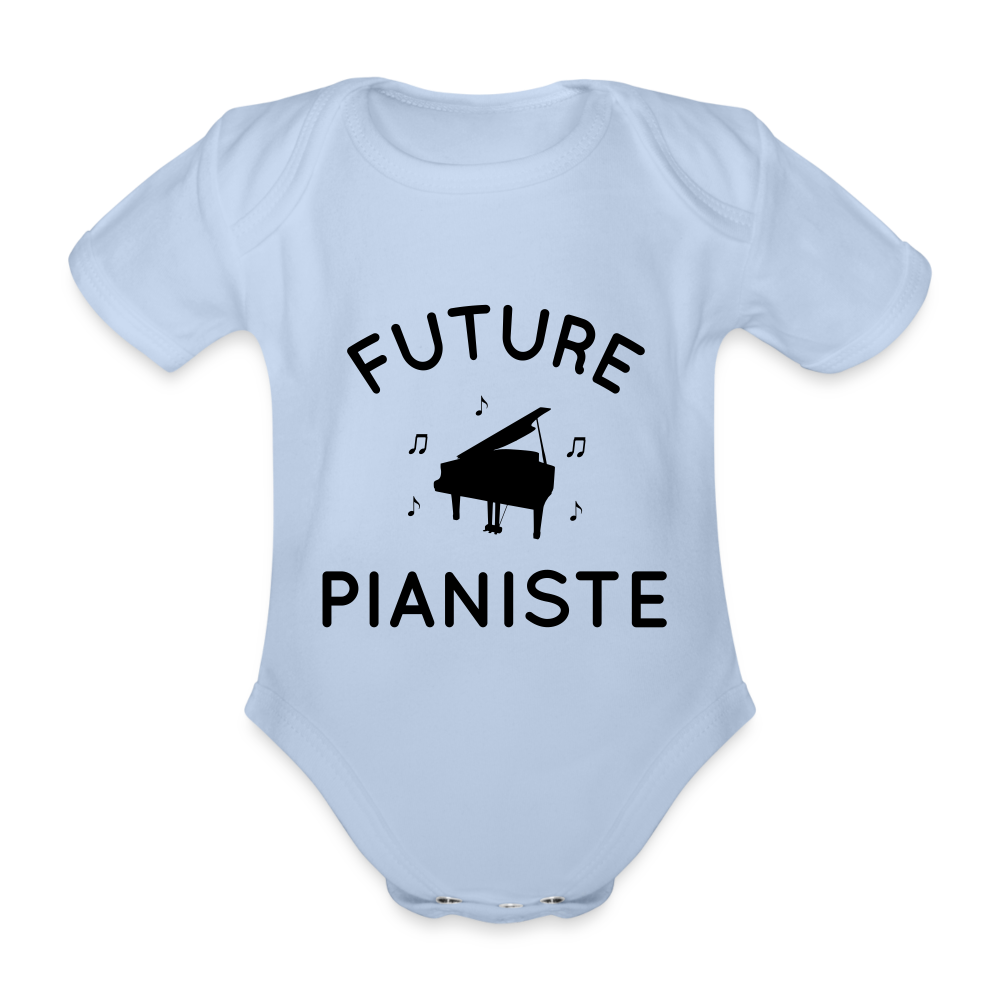 Body Bébé bio manches longues - Future pianiste - ciel