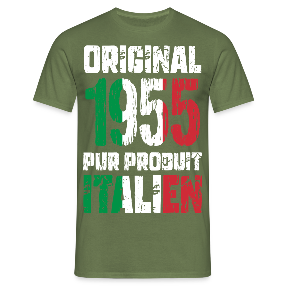 T-shirt Homme - Anniversaire 70 Ans - Original 1955 - Pur produit Italien - vert militaire