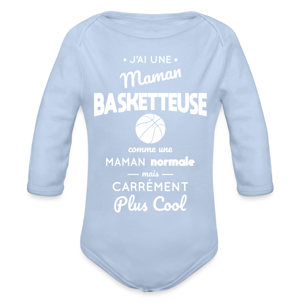 Body Bébé bio manches longues - J'ai une maman basketteuse - ciel