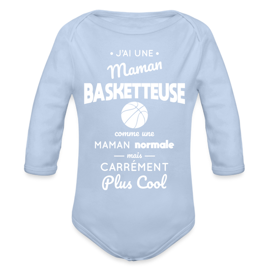 Body Bébé bio manches longues - J'ai une maman basketteuse - ciel