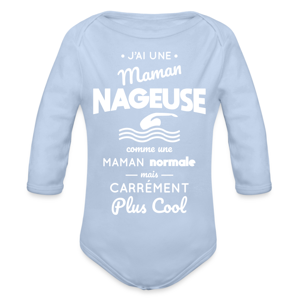 Body Bébé bio manches longues - J'ai une maman nageuse - ciel