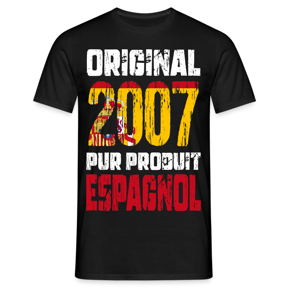 T-shirt Homme - Anniversaire 18 Ans - Original 2007 - Pur produit Espagnol - noir