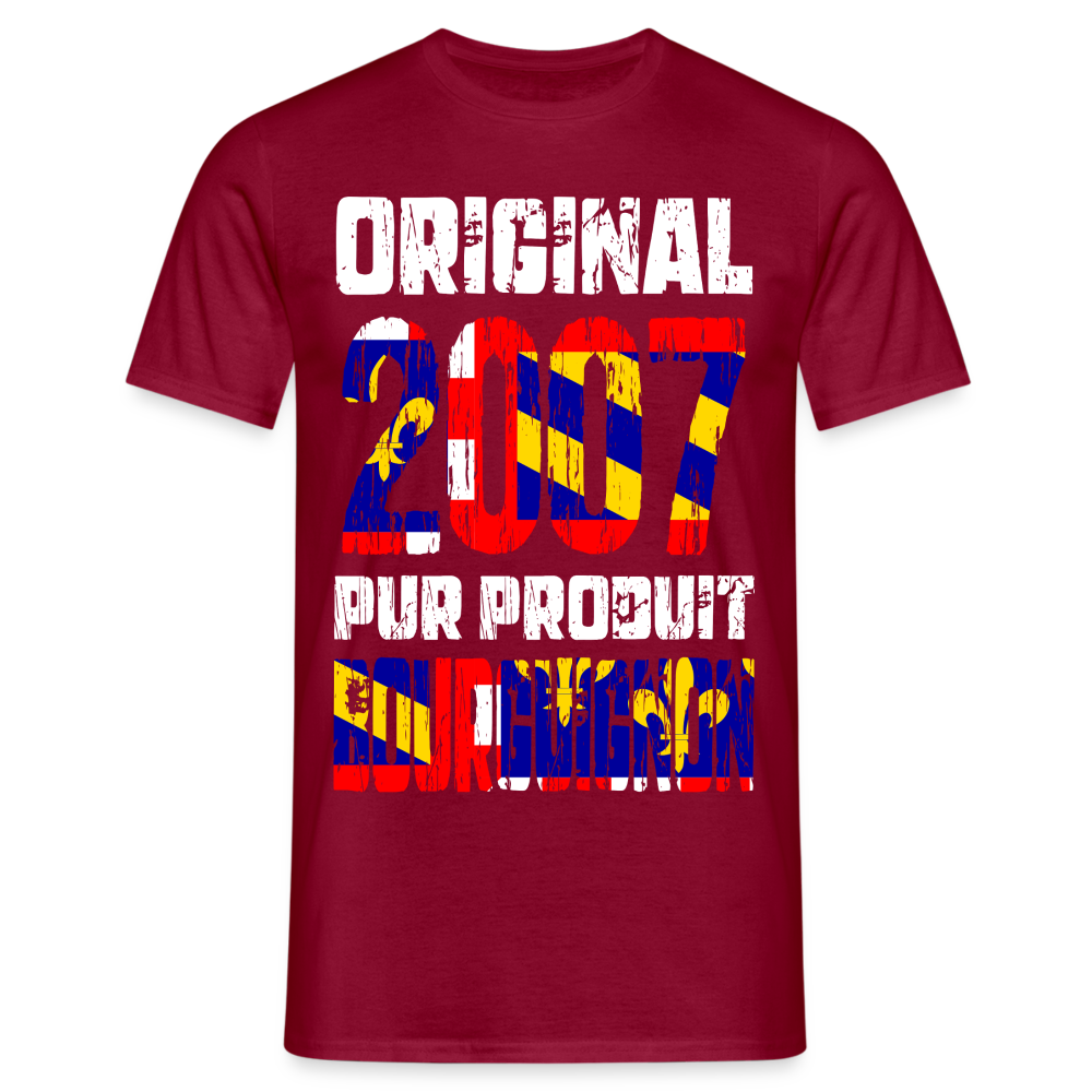 T-shirt Homme - Anniversaire 18 Ans - Original 2007 - Pur produit Bourguignon - rouge brique