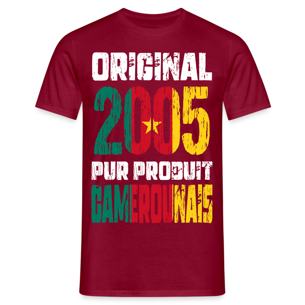 T-shirt Homme - Anniversaire 20 Ans - Original 2005 - Pur produit Camerounais - rouge brique