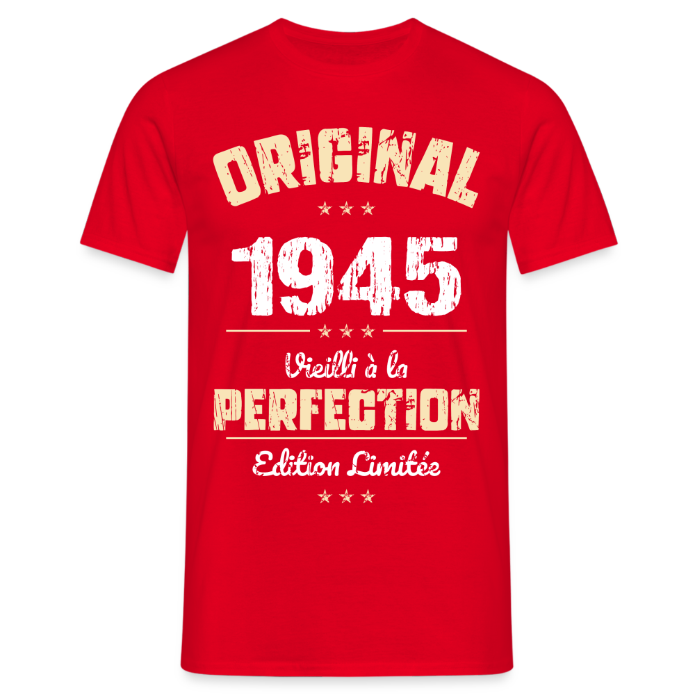 T-shirt Homme - Anniversaire 80 Ans - Original 1945 - rouge