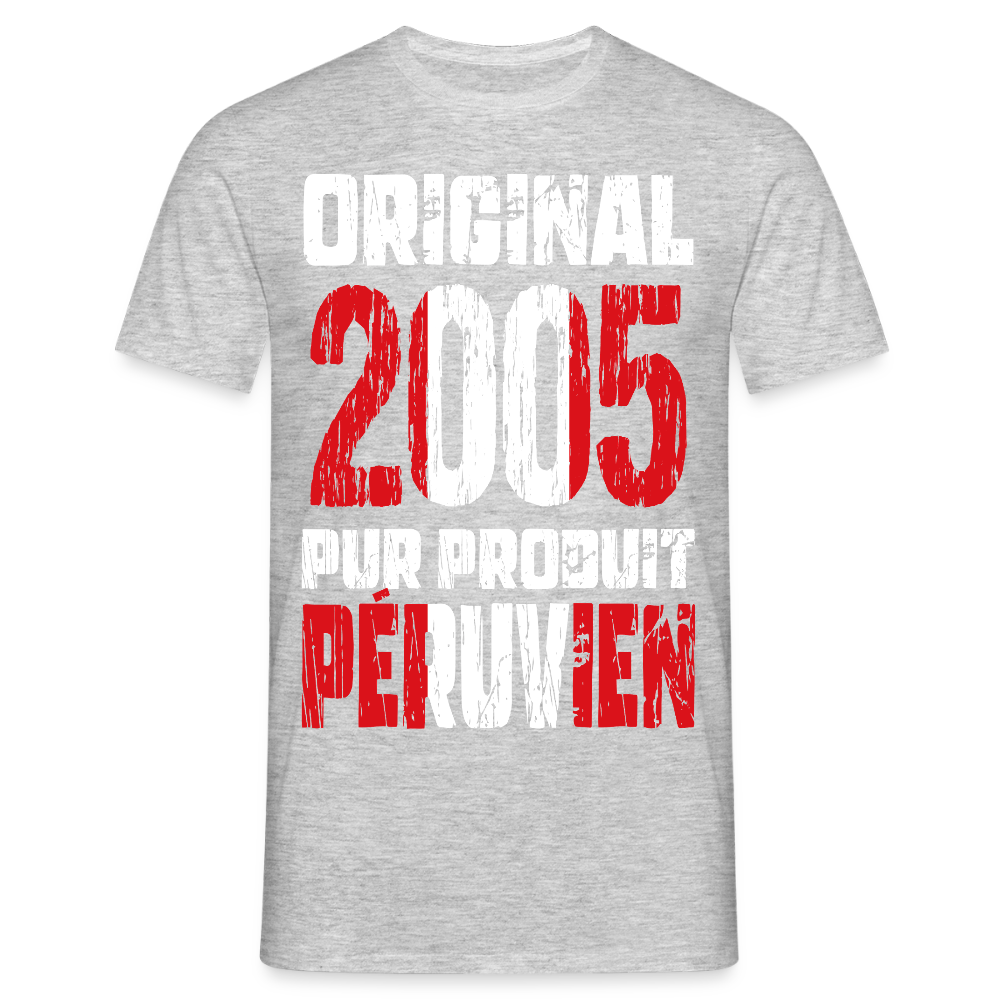 T-shirt Homme - Anniversaire 20 Ans - Original 2005 - Pur produit Péruvien - gris chiné