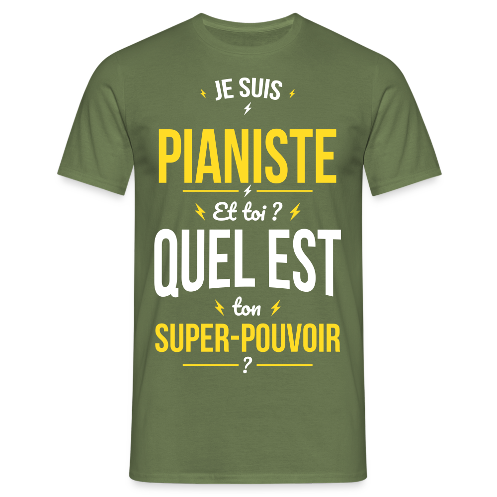 T-shirt Homme - Je suis pianiste - Super-pouvoir - vert militaire