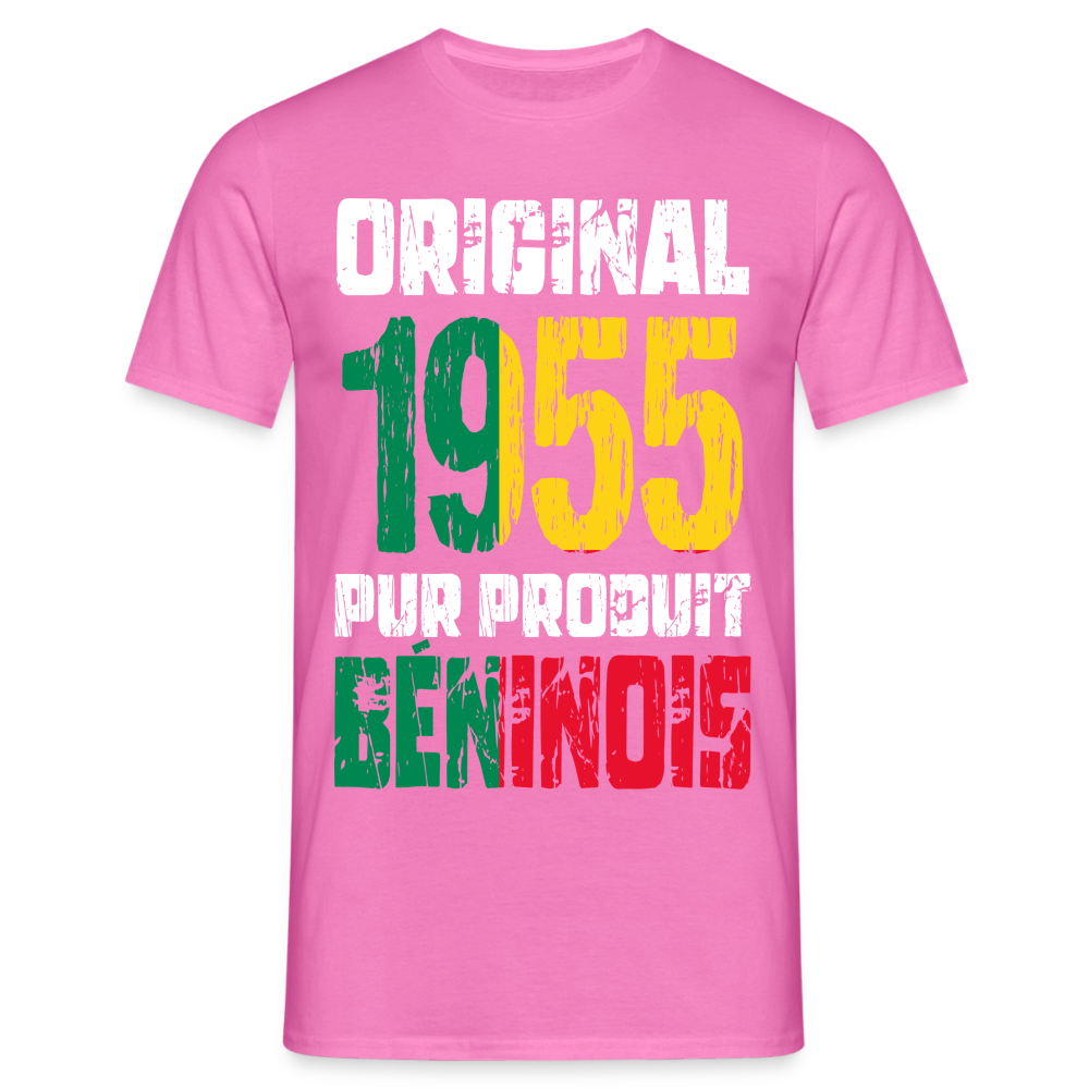 T-shirt Homme - Anniversaire 70 Ans - Original 1955 - Pur produit Béninois - rose