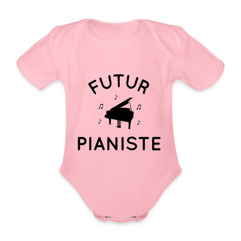 Body Bébé bio manches courtes - Futur pianiste - rose clair