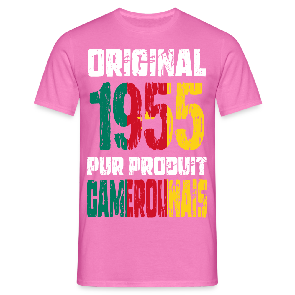 T-shirt Homme - Anniversaire 70 Ans - Original 1955 - Pur produit Camerounais - rose