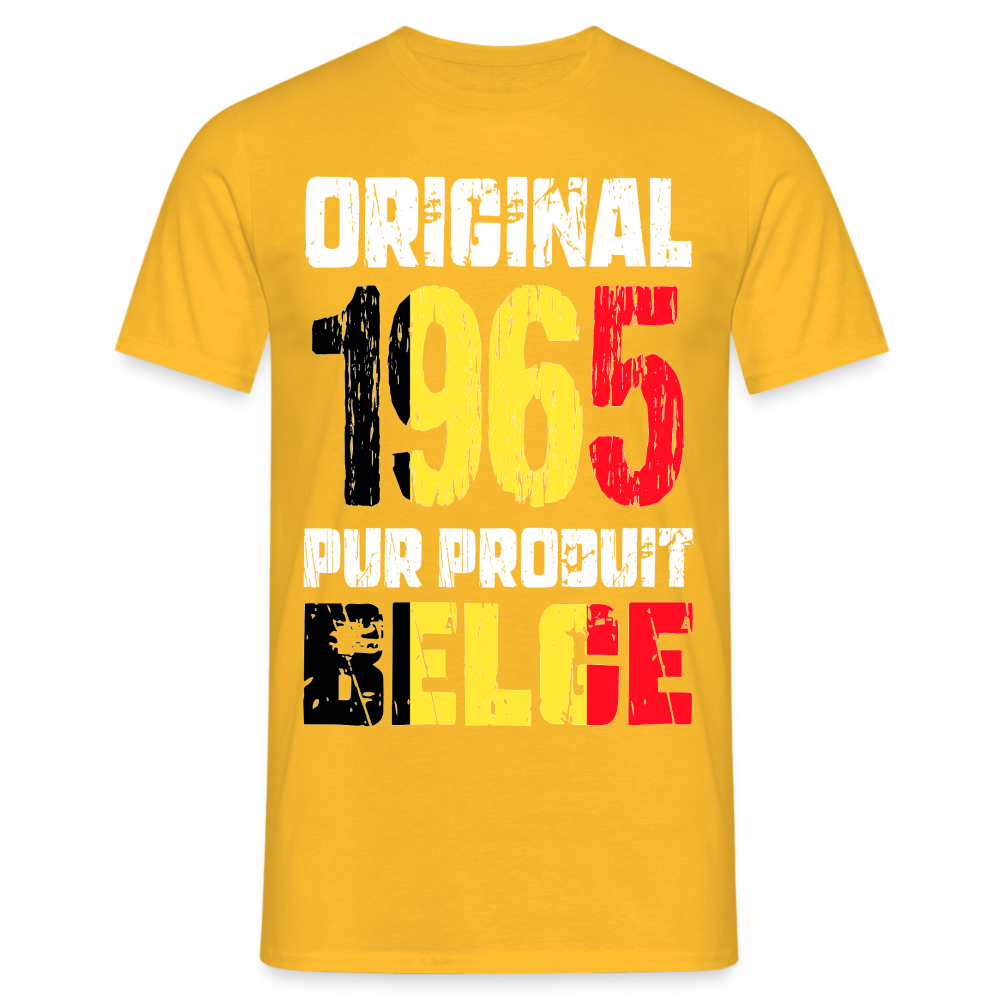 T-shirt Homme - Anniversaire 60 Ans - Original 1965 - Pur produit Belge - jaune