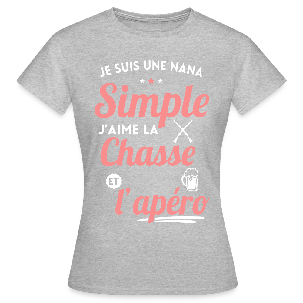 T-shirt Femme - J'aime la chasse et l'apéro - gris chiné