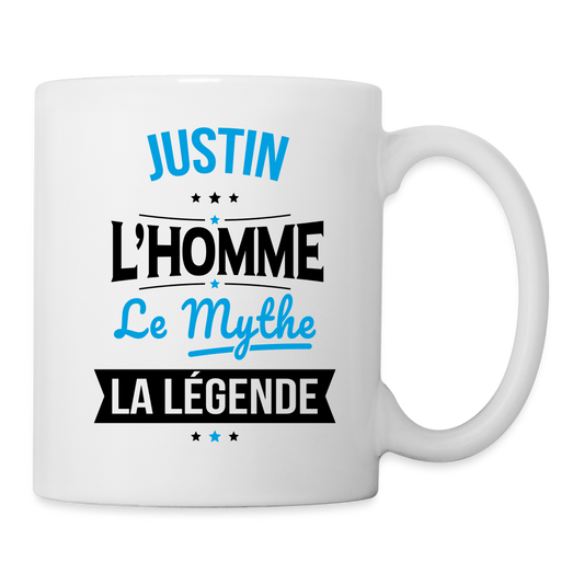 Mug blanc - Justin - l'Homme - le Mythe - la Légende - blanc