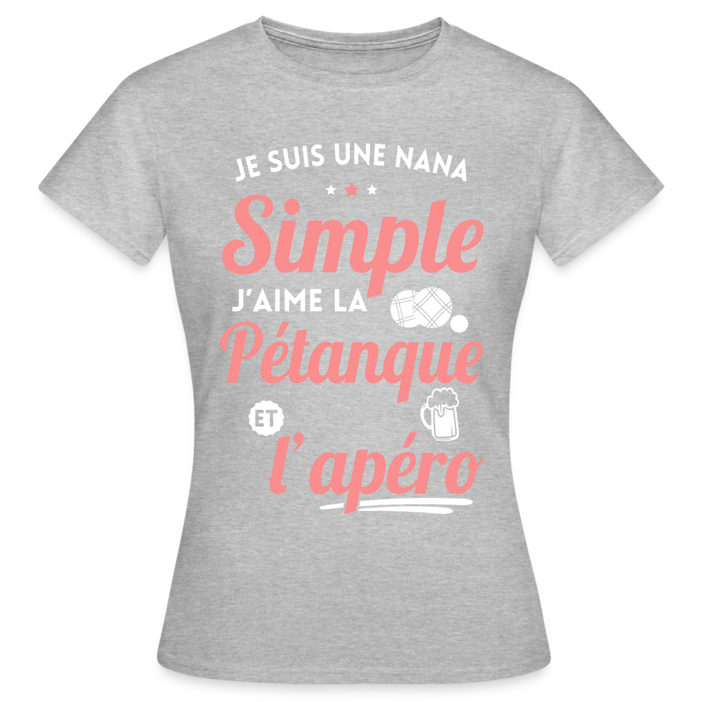 T-shirt Femme - J'aime la pétanque et l'apéro - gris chiné