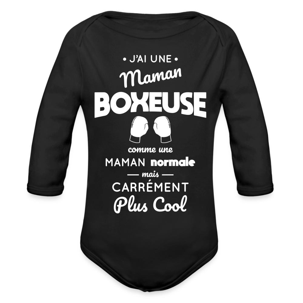 Body Bébé bio manches longues - J'ai une maman boxeuse - noir