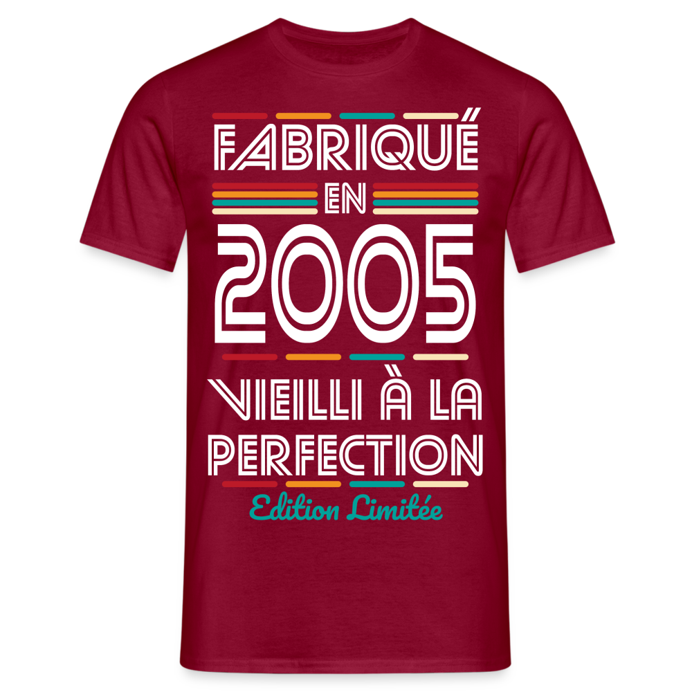 T-shirt Homme - Anniversaire 20 Ans - Fabriqué en 2005 - rouge brique