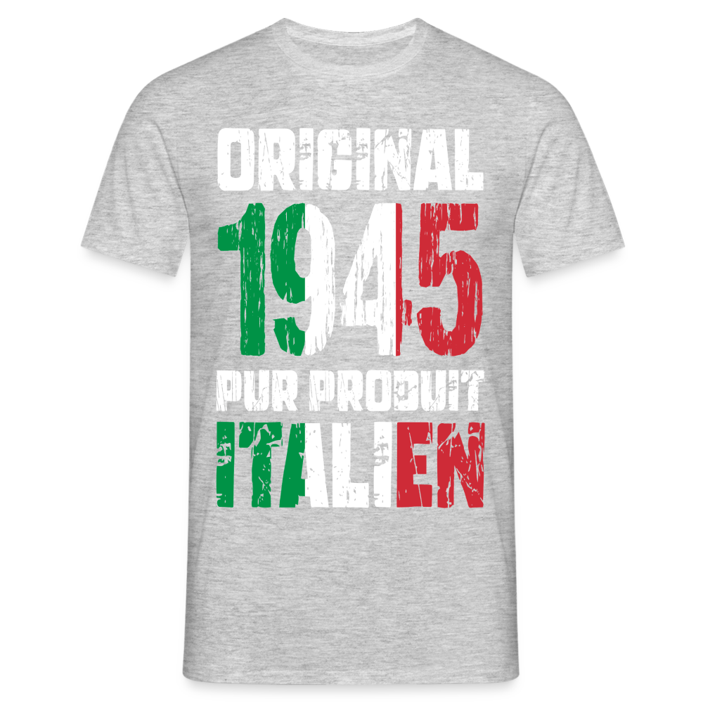 T-shirt Homme - Anniversaire 80 Ans - Original 1945 - Pur produit Italien - gris chiné