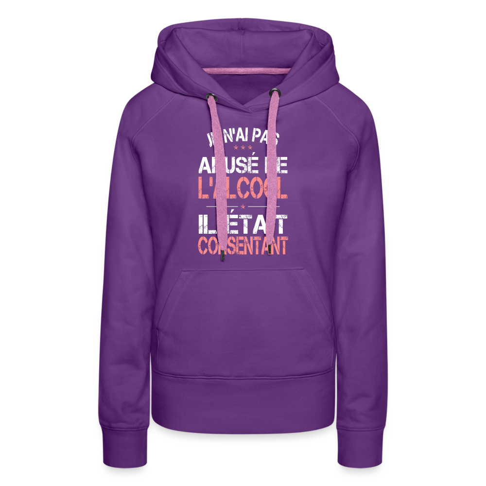 Sweat à capuche Premium Femme - Je n'ai pas abusé de l'alcool - violet