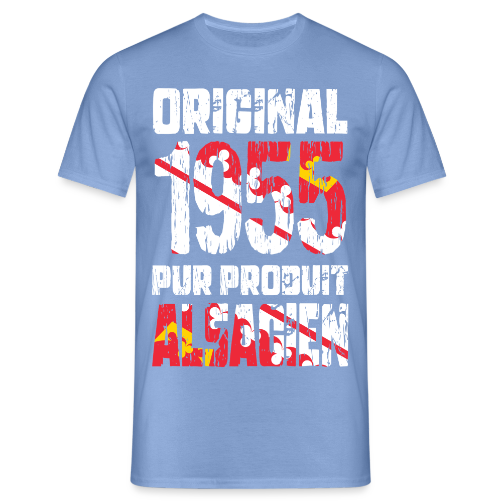 T-shirt Homme - Anniversaire 70 Ans - Original 1955 - Pur produit Alsacien - carolina blue