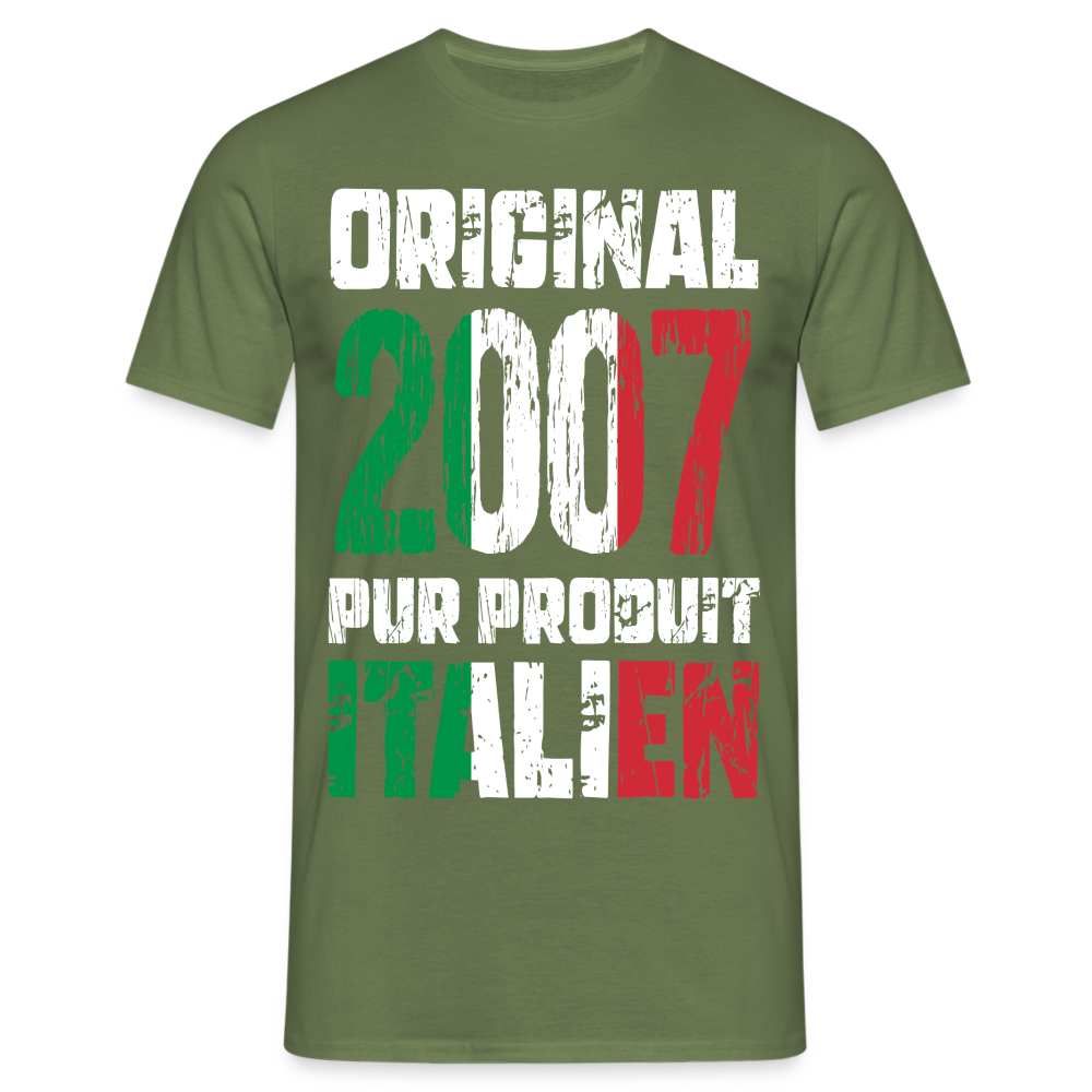 T-shirt Homme - Anniversaire 18 Ans - Original 2007 - Pur produit Italien - vert militaire