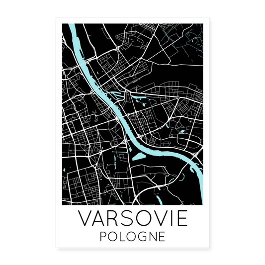 Poster Varsovie - Plan Varsovie - 40 x 60 cm - blanc