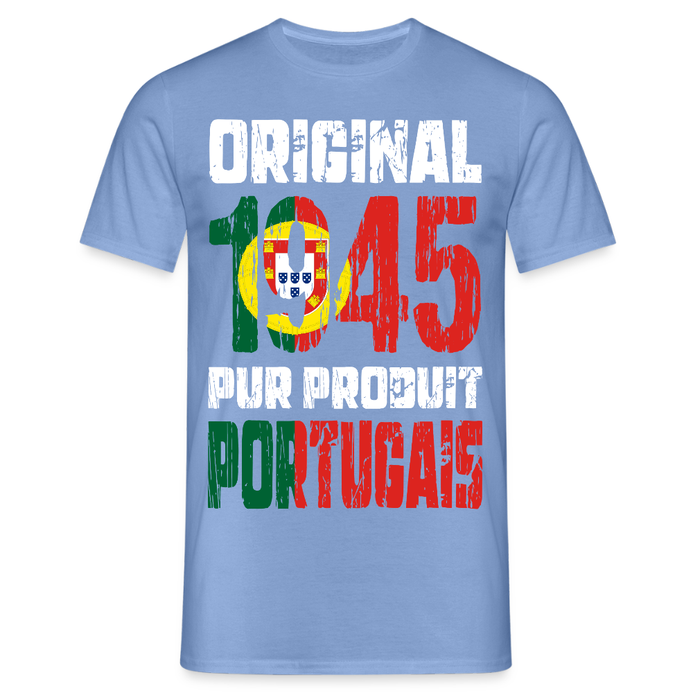 T-shirt Homme - Anniversaire 80 Ans - Original 1945 - Pur produit Portugais - carolina blue