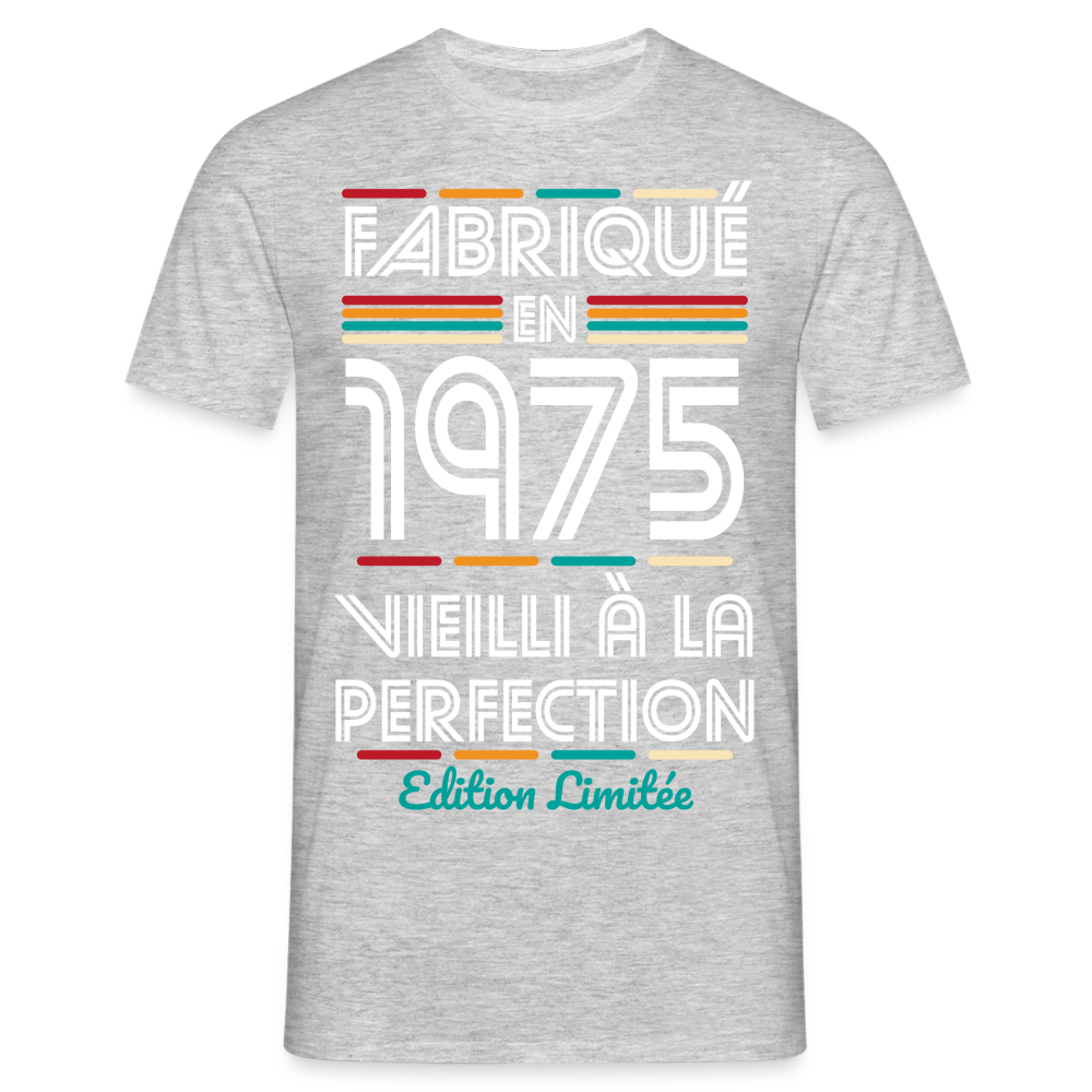 T-shirt Homme - Anniversaire 50 Ans - Fabriqué en 1975 - gris chiné