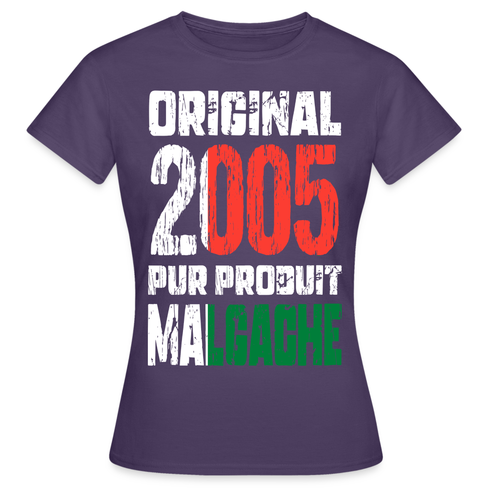 T-shirt Femme - Anniversaire 20 Ans - Original 2005 - Pur produit Malgache - violet foncé