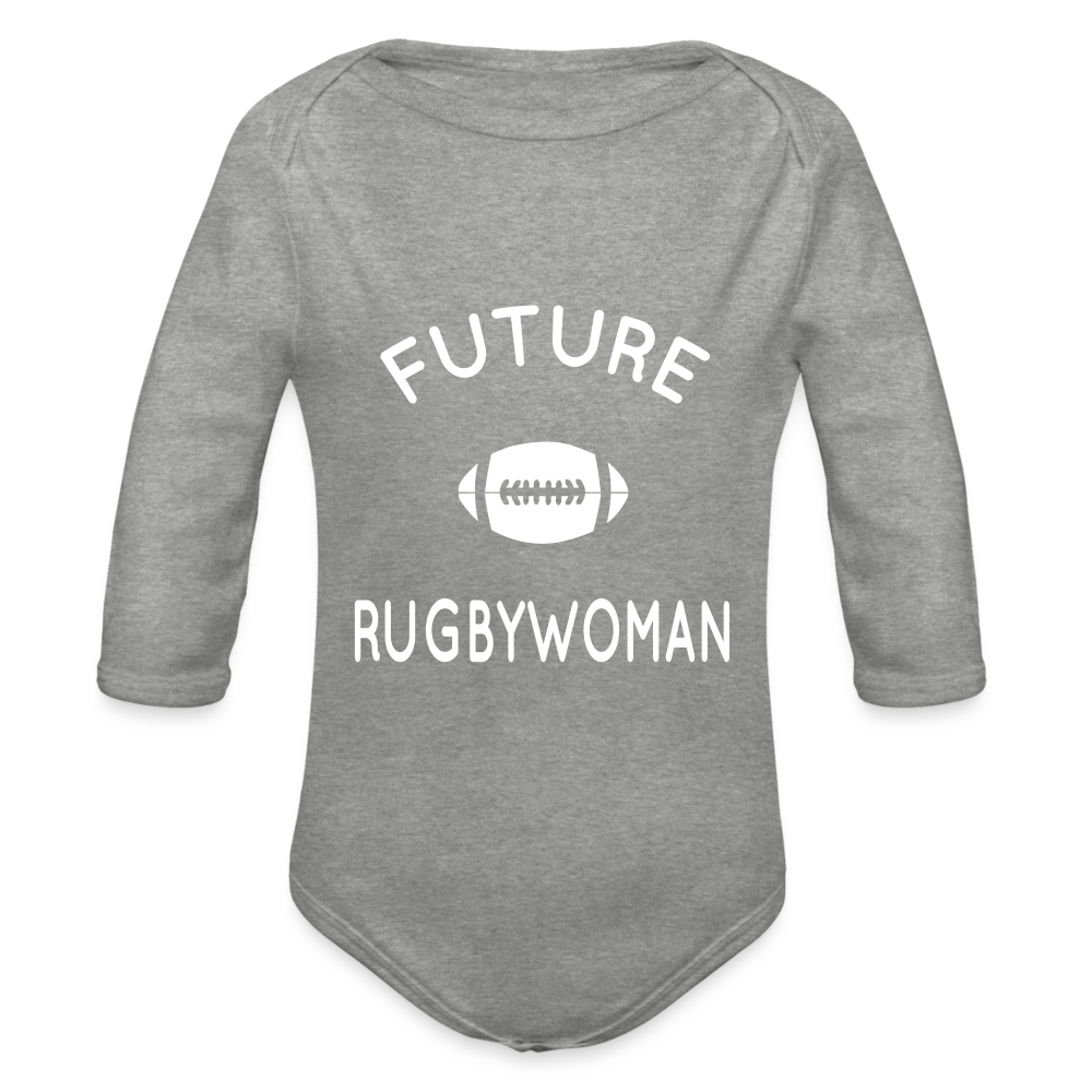 Body Bébé bio manches longues - Future rugbywoman - gris chiné