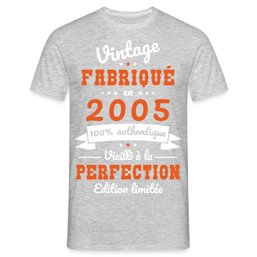 T-shirt Homme - Anniversaire 20 Ans - Vintage fabriqué en 2005 - gris chiné