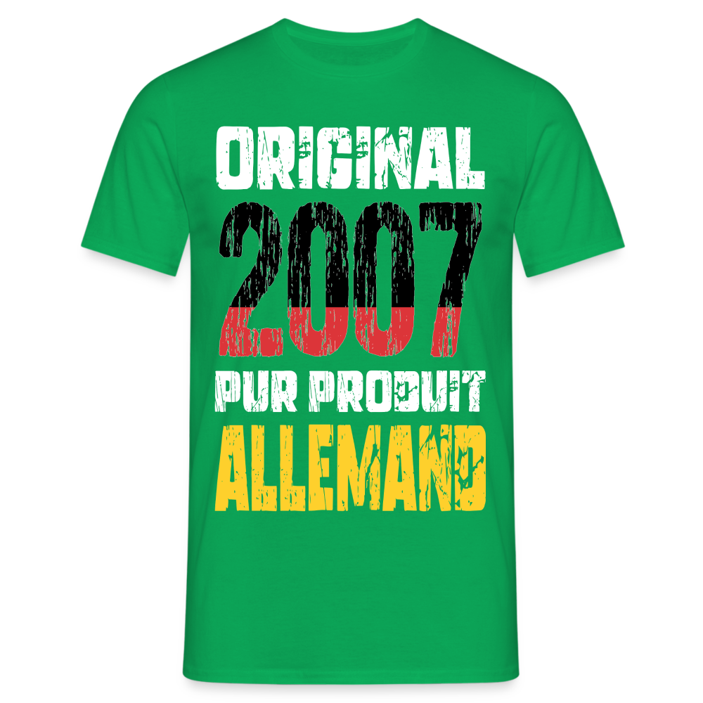 T-shirt Homme - Anniversaire 18 Ans - Original 2007 - Pur produit Allemand - vert