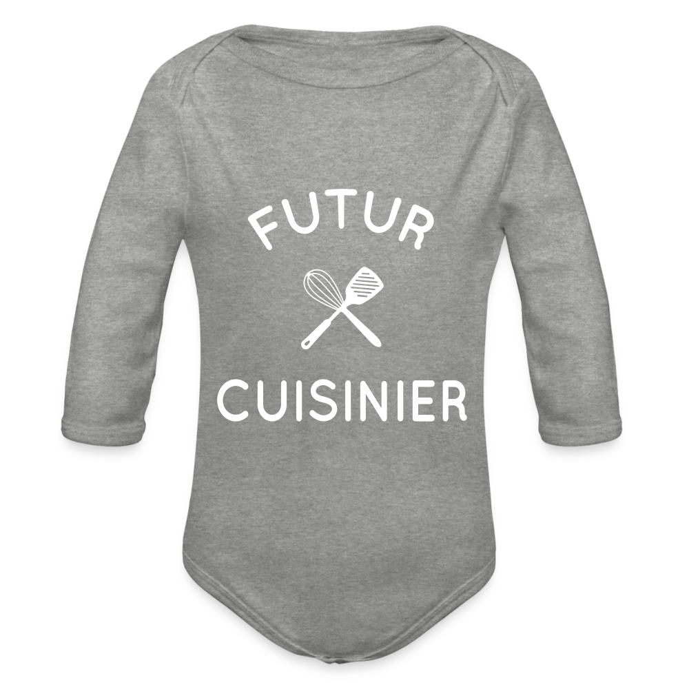 Body Bébé bio manches longues - Futur cuisinier - gris chiné