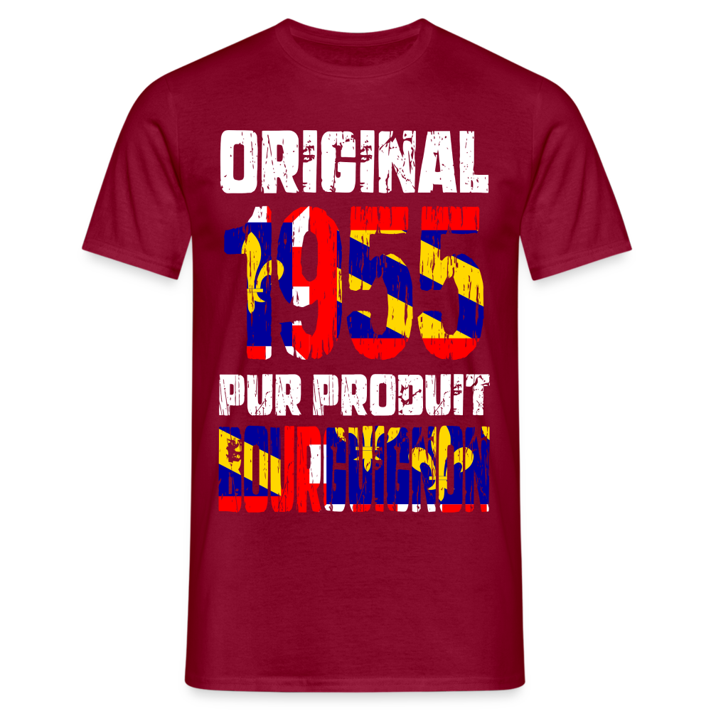 T-shirt Homme - Anniversaire 70 Ans - Original 1955 - Pur produit Bourguignon - rouge brique