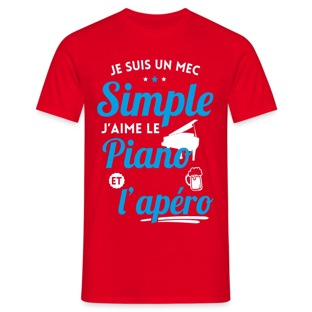 T-shirt Homme - J'aime le piano et l'apéro - rouge