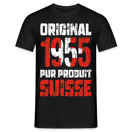 T-shirt Homme - Anniversaire 70 Ans - Original 1955 - Pur produit Suisse - noir