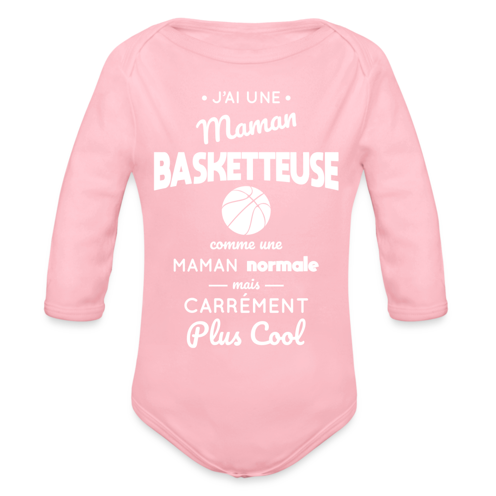 Body Bébé bio manches longues - J'ai une maman basketteuse - rose clair