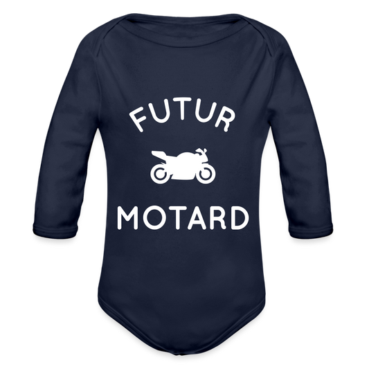 Body Bébé bio manches longues - Futur motard - marine foncé