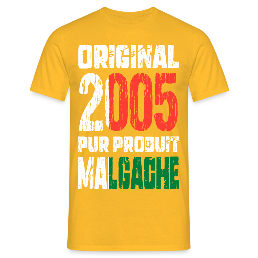 T-shirt Homme - Anniversaire 20 Ans - Original 2005 - Pur produit Malgache - jaune