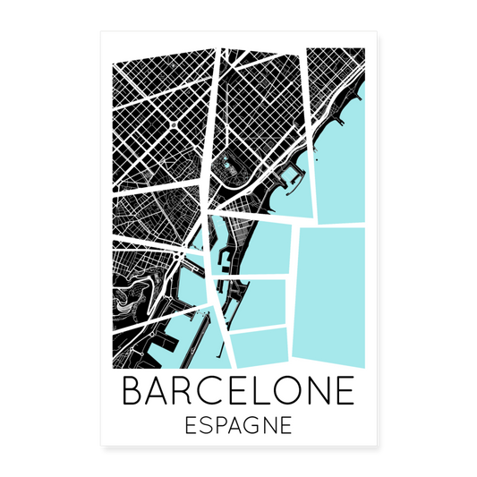 Poster Barcelone - Plan Barcelone - 60 x 90 cm - blanc