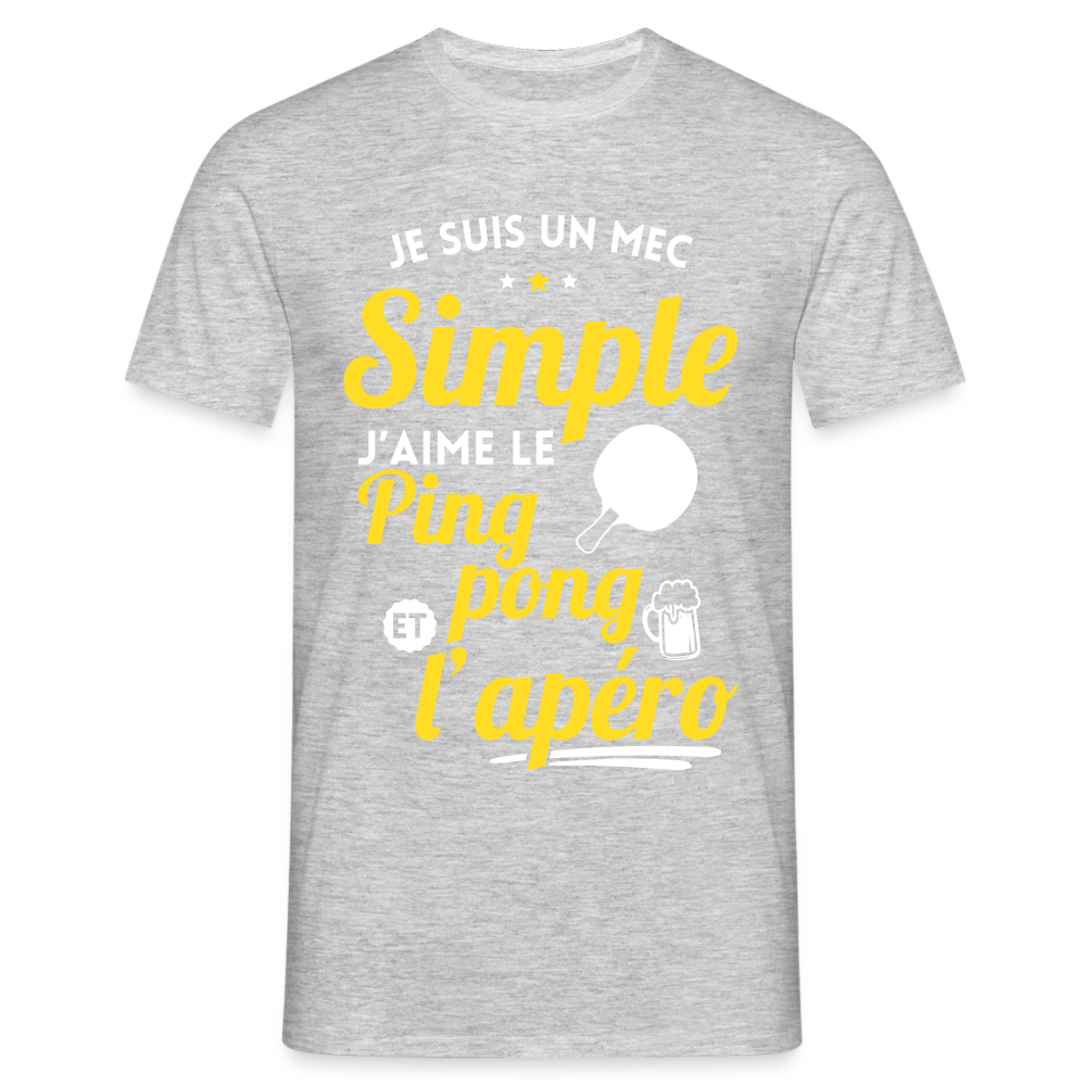 T-shirt Homme - J'aime le ping-pong et l'apéro - gris chiné