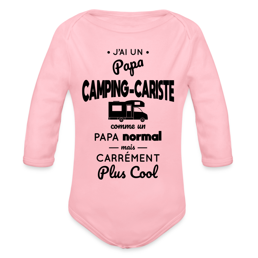 Body Bébé bio manches longues - J'ai un papa camping-cariste - rose clair