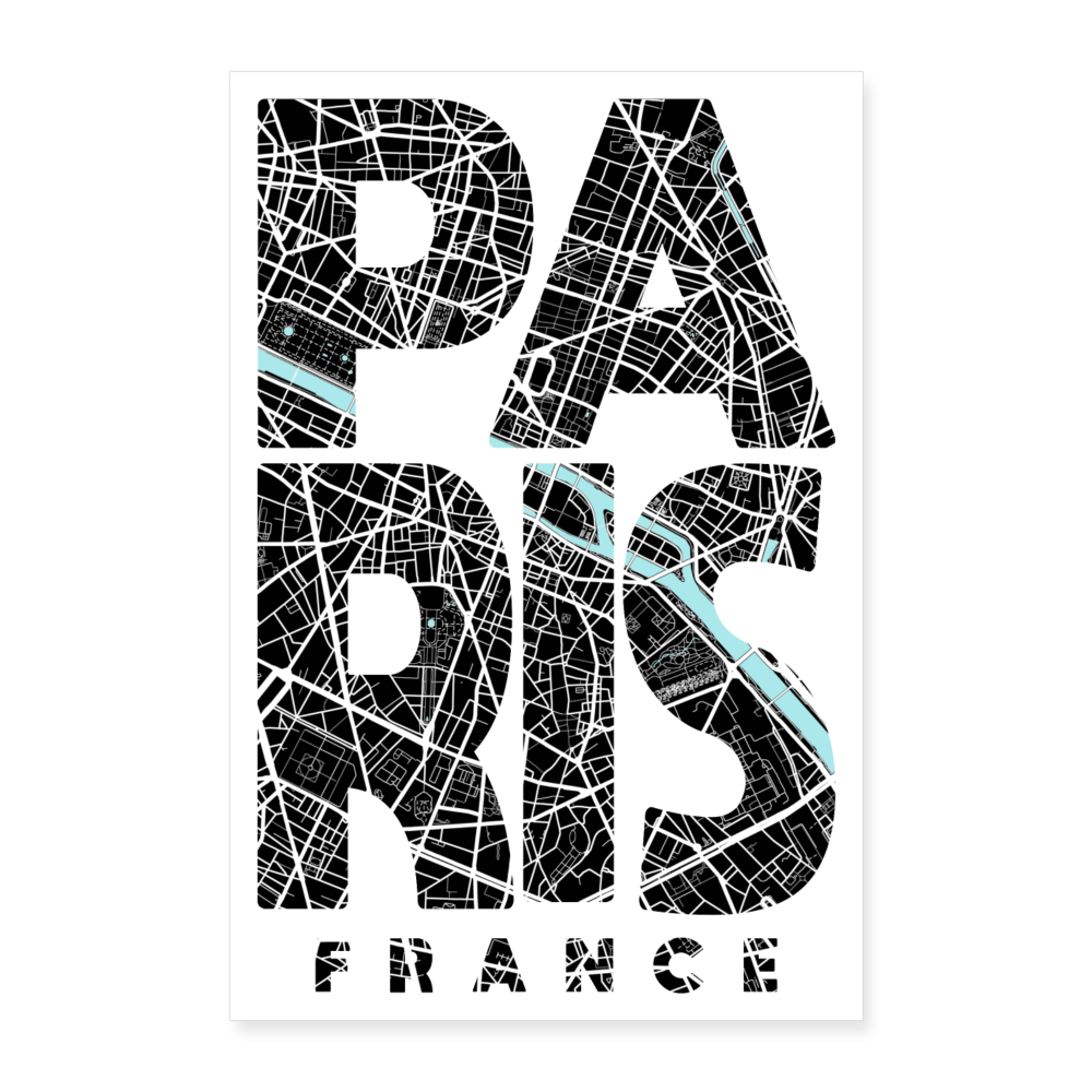 Poster Paris - Plan Paris - 60 x 90 cm - blanc